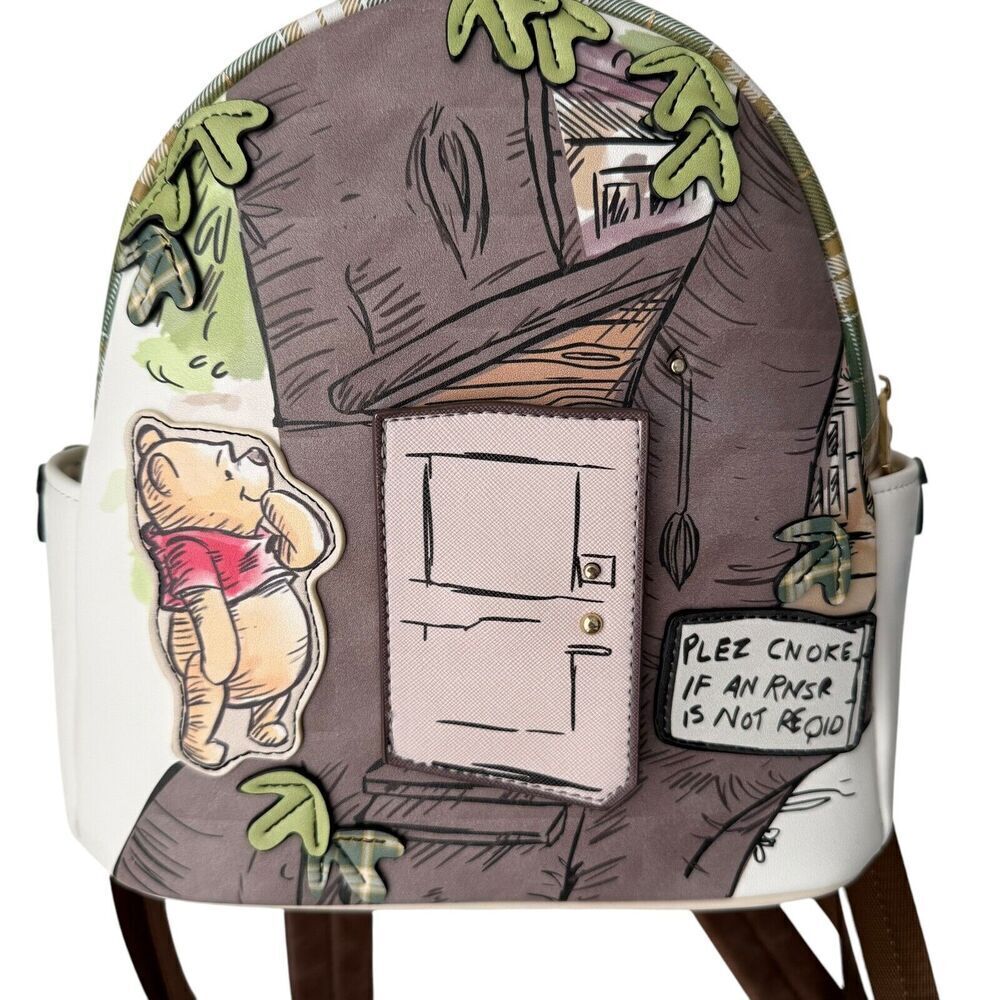 Disney Backpack Winnie the Pooh Danielle Nicole Owl's House Door Plaid Mini - Picture 2 of 11